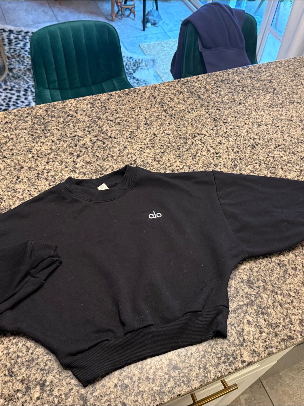 ALO Yoga Black Women's Crewneck Sweatshirt with Small White 'alo' Logo